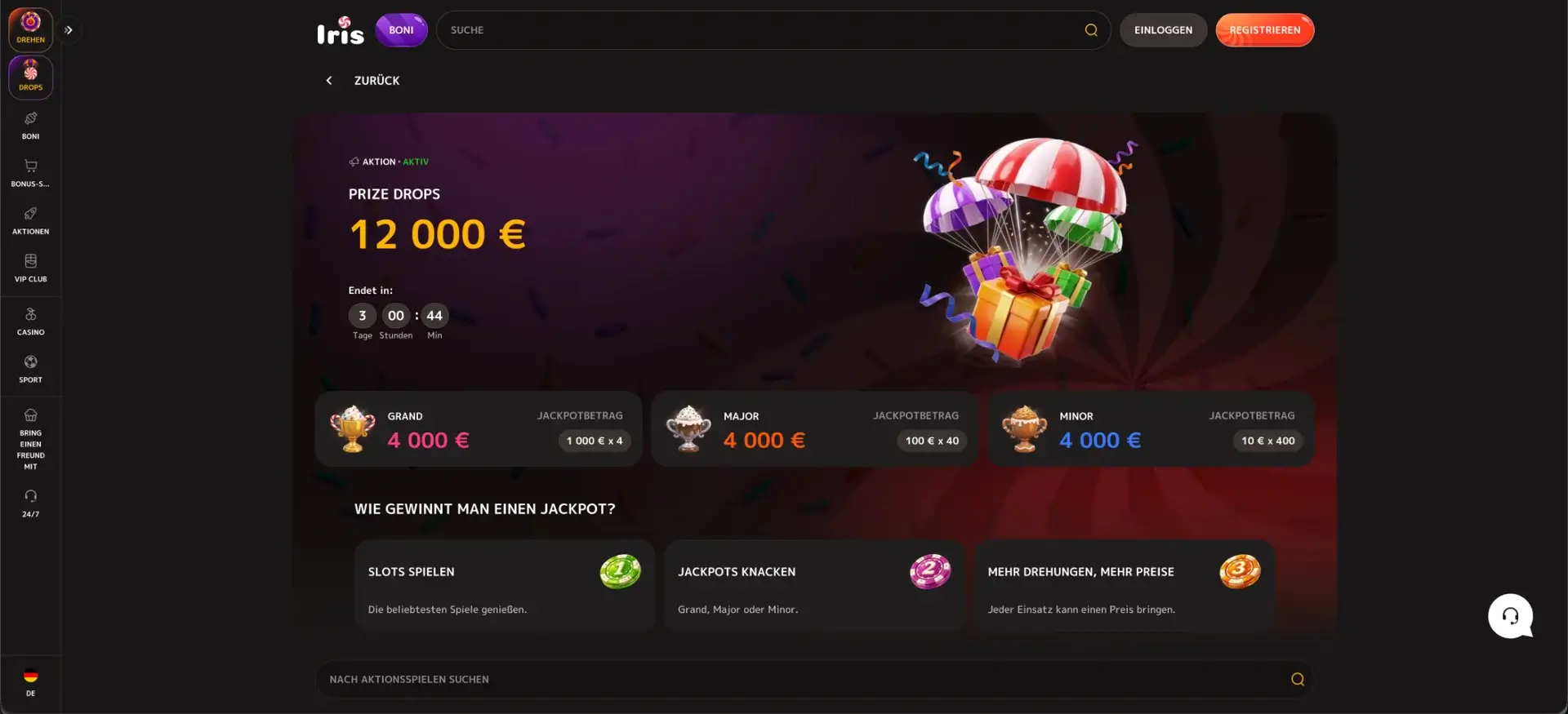 Prize Drops bei Iris Casino