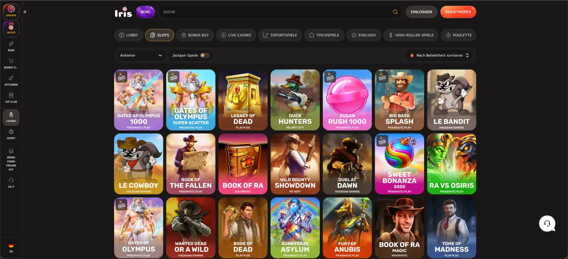 Slots und Spielekatalog bei Iris Casino