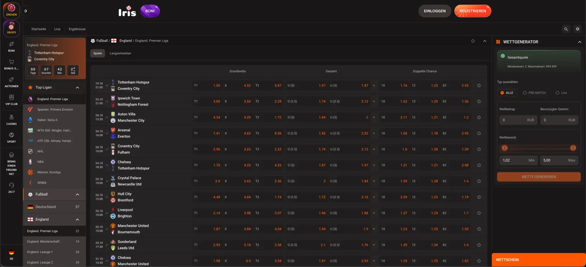 Sportwetten und Livewetten bei Iris